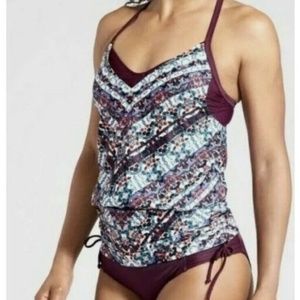 ATHLETA Wild Bloom Marrakesh Side Scrunch Tankini 34 B/C EUC